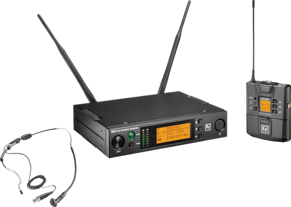 Electro-Voice RE3-BPHW  UHF wireless set containing the HW3 supercardioid headworn microphone