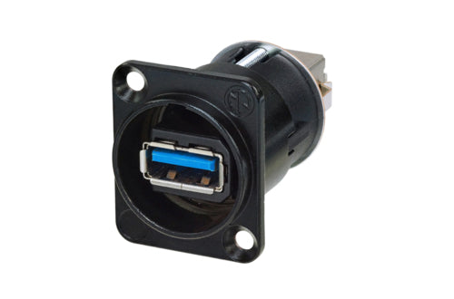 Neutrik USB 3.0 A to USB 3.0 B reversible feed-through connector